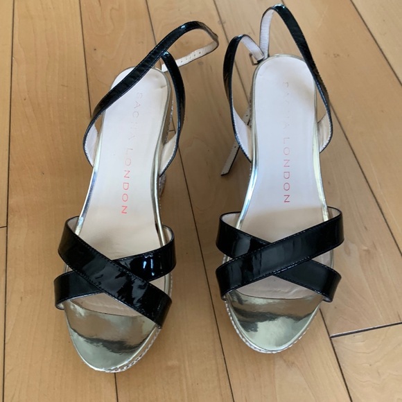 Sacha London Yvette Criss Cross Strap Leather Wedge Sandal Women Size 7 - Picture 4 of 17